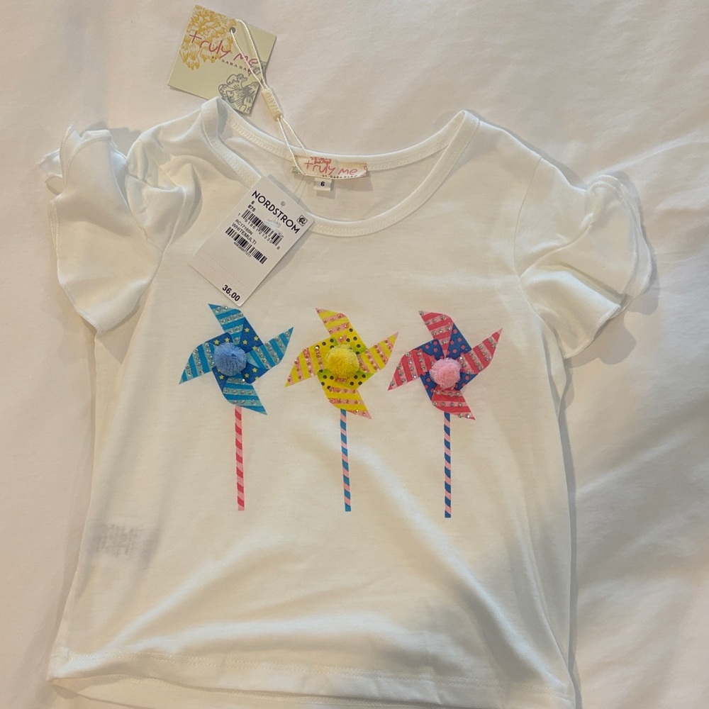 Truly Me White Tee with Colorful Pinwheels